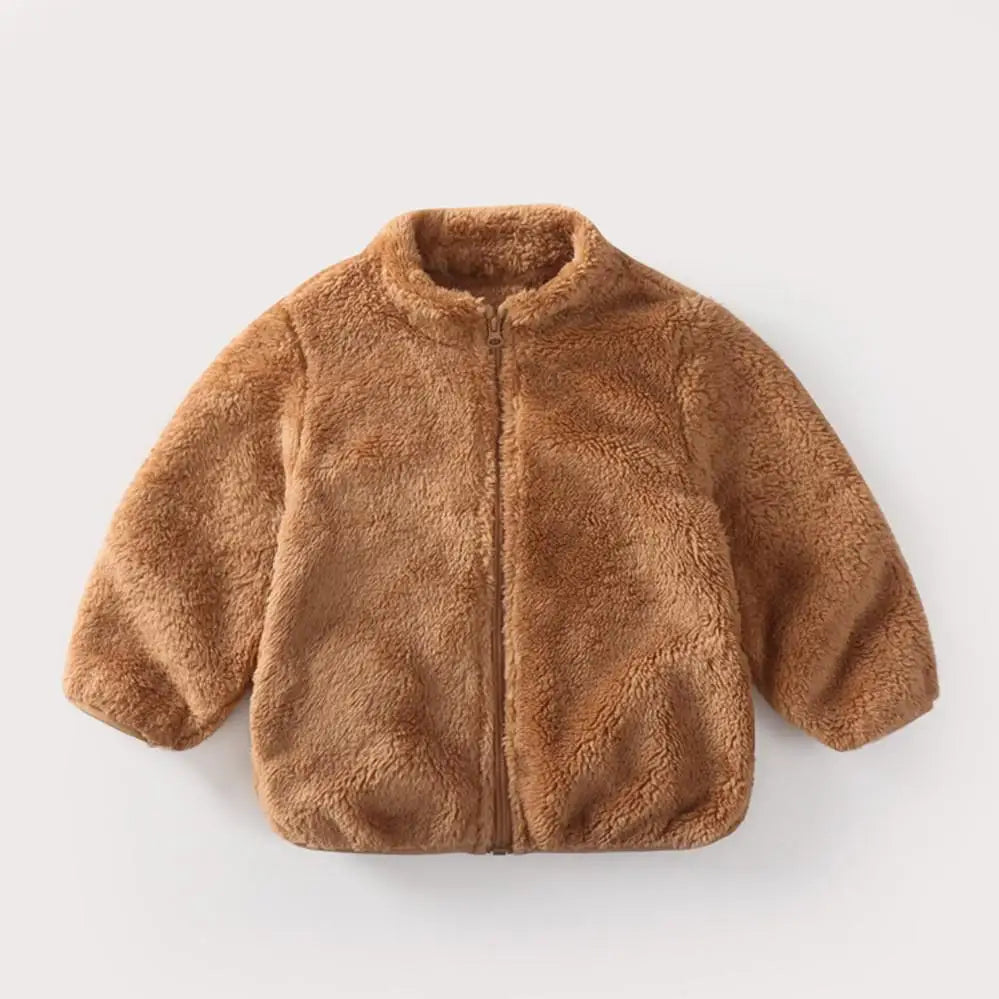 Solid Colour Plush Children’s Winter Coat