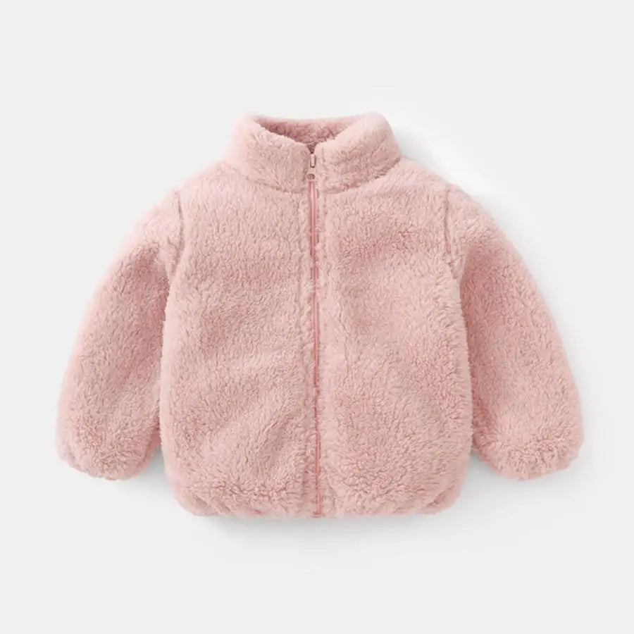 Solid Colour Plush Children’s Winter Coat