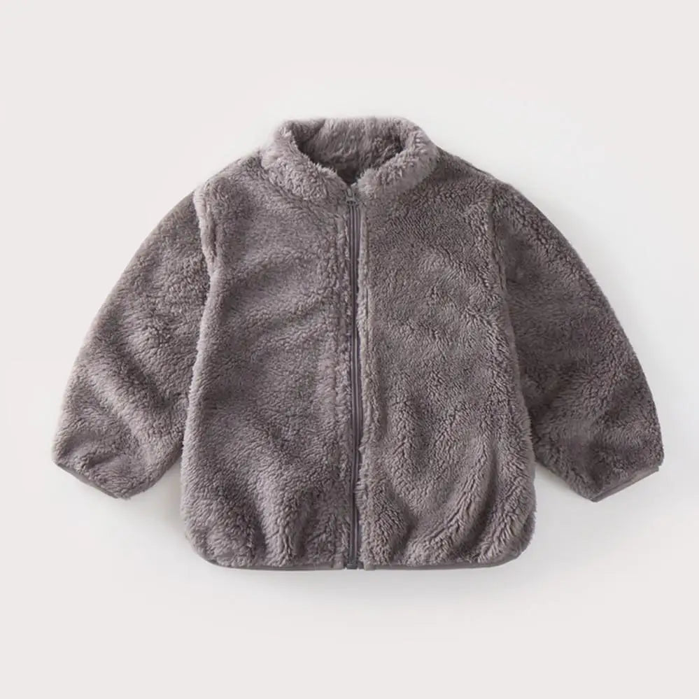 Solid Colour Plush Children’s Winter Coat
