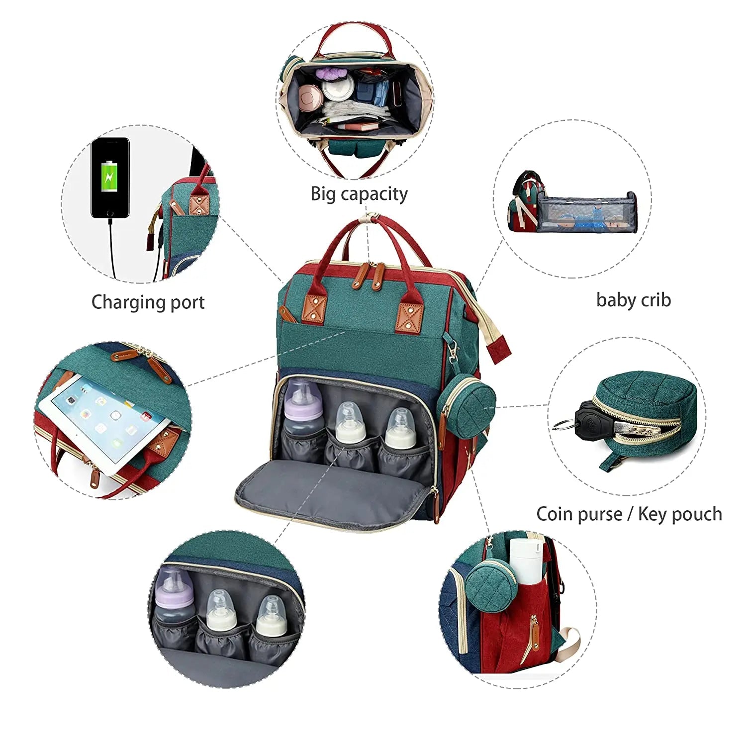 Baby Changing Backpack with Foldable Bed and USB Charging