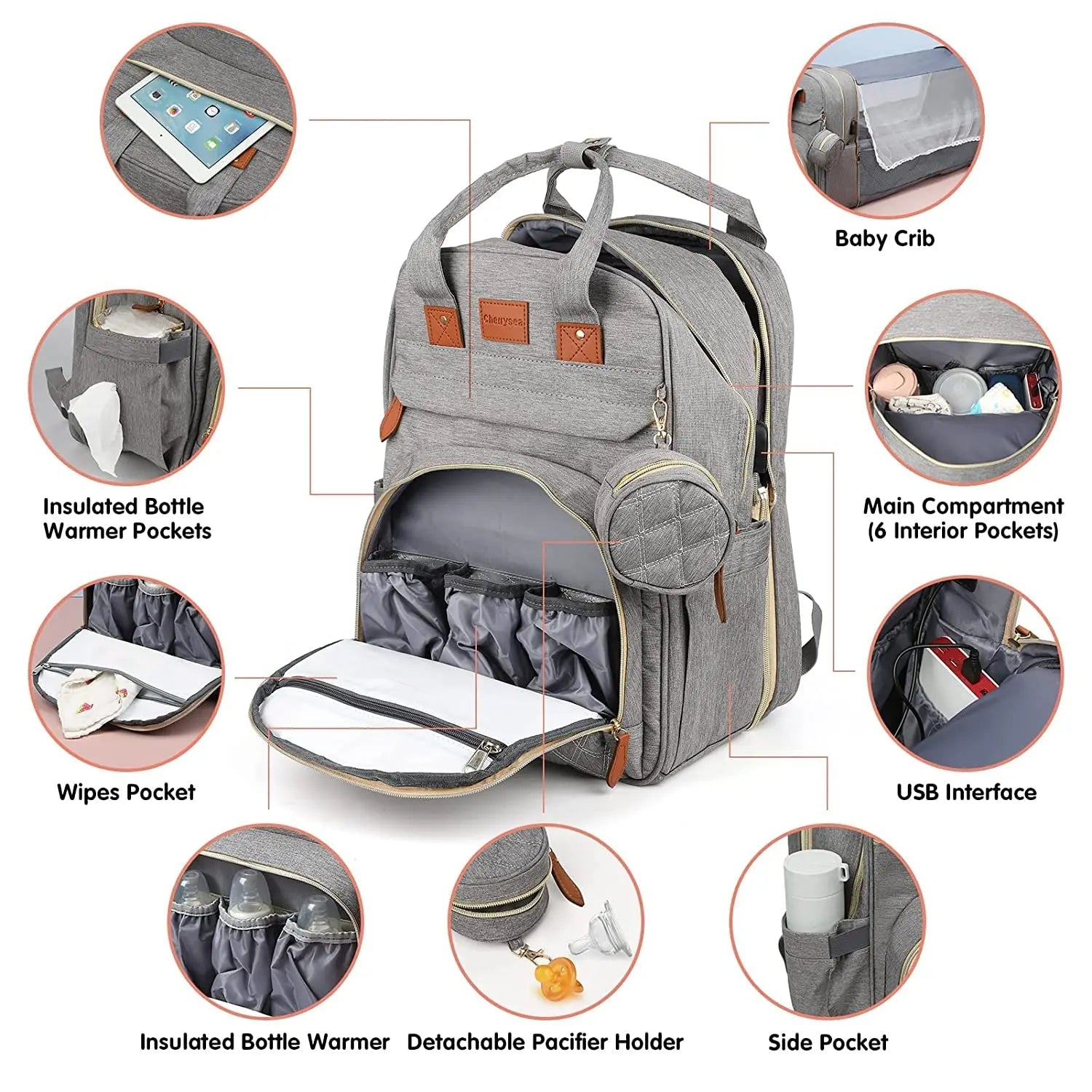 Baby Changing Backpack with Foldable Bed and USB Charging