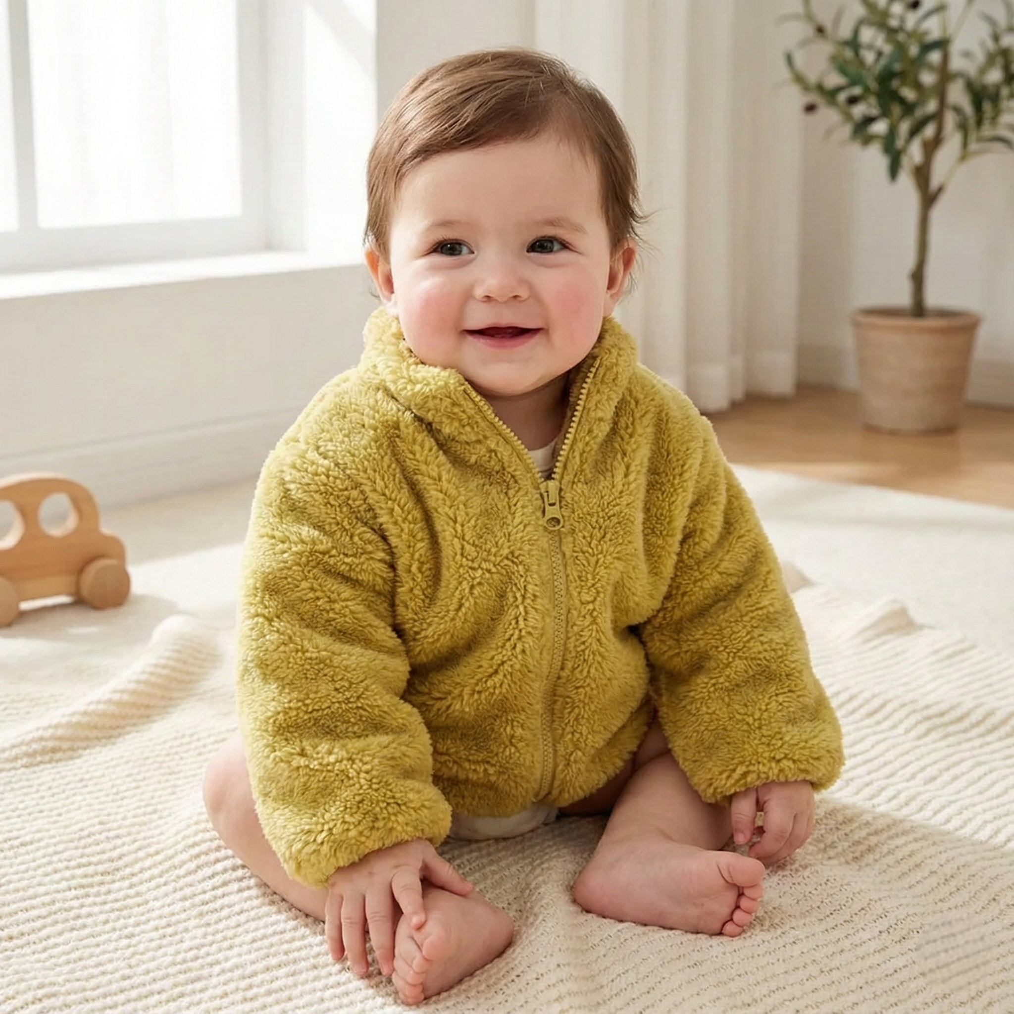 Solid Colour Plush Children’s Winter Coat